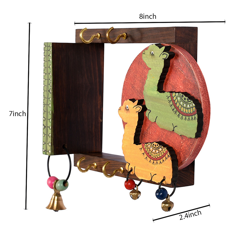 Moorni Key Holder Handcrafted Tribal Art Alpaca Theme 4 Keys - (8x2.4x7 in)
