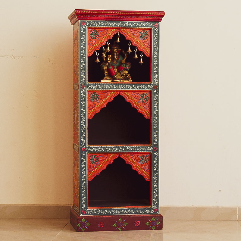 Moorni India Wooden and Brass Temple Multicolored