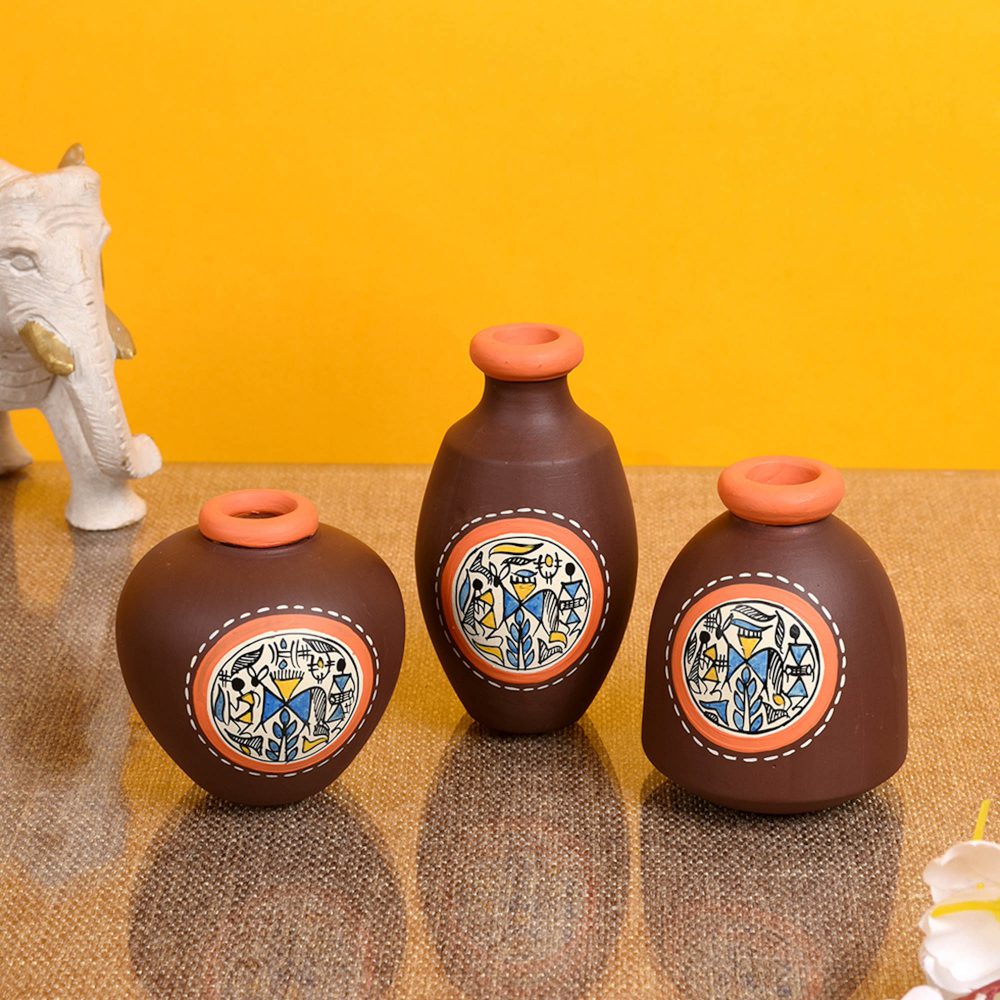 Moorni Vase Earthen Miniatures Brown Warli (So3) 2.6/3/2.4