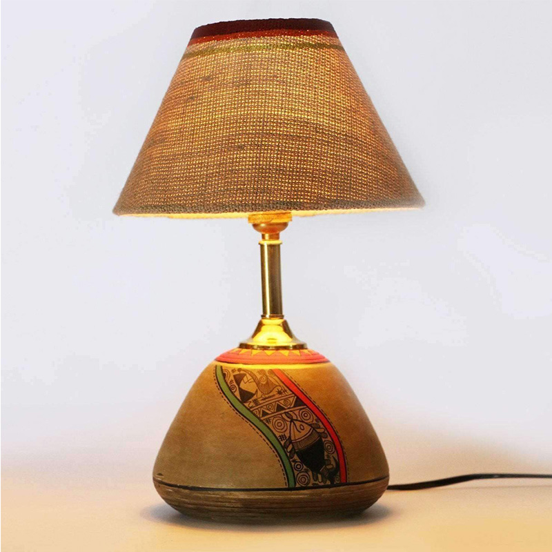 Moorni Table Lamp Beige Earthen Handcrafted with White Shade (12.6x6.1 in)