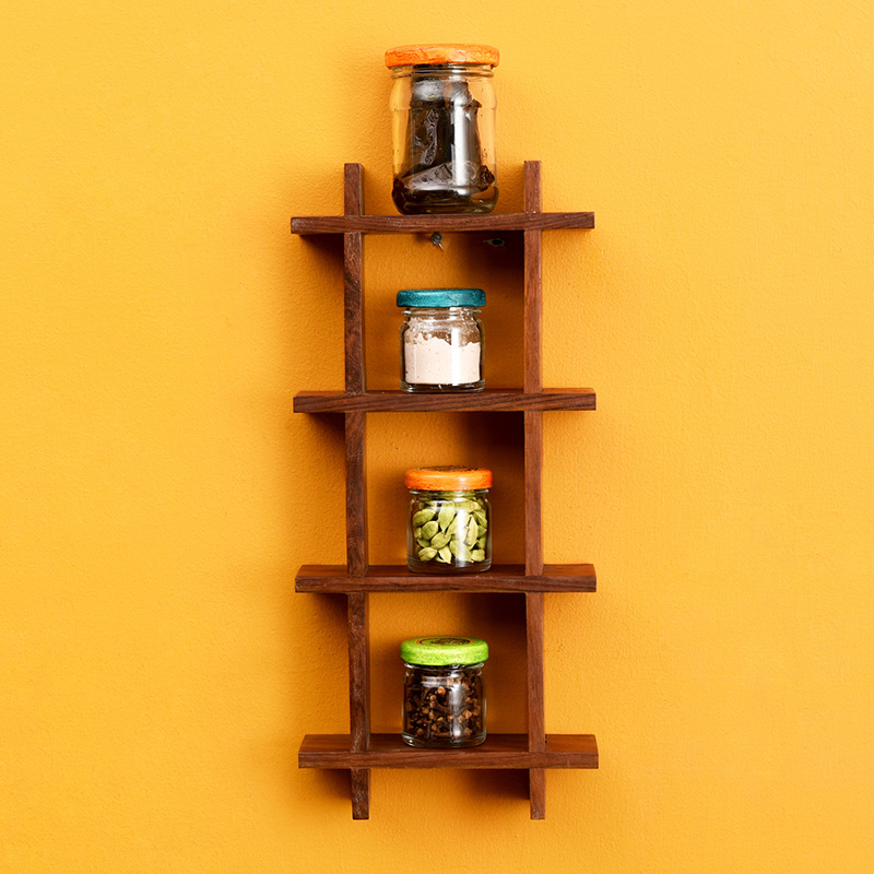 Moorni Wall Decor Ladder & 4 Spice Jars - (13x2x6 in)