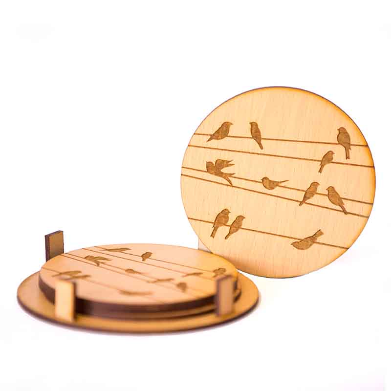 Olha-o Round Coasters with Birds Design Engraved (Set of 4)