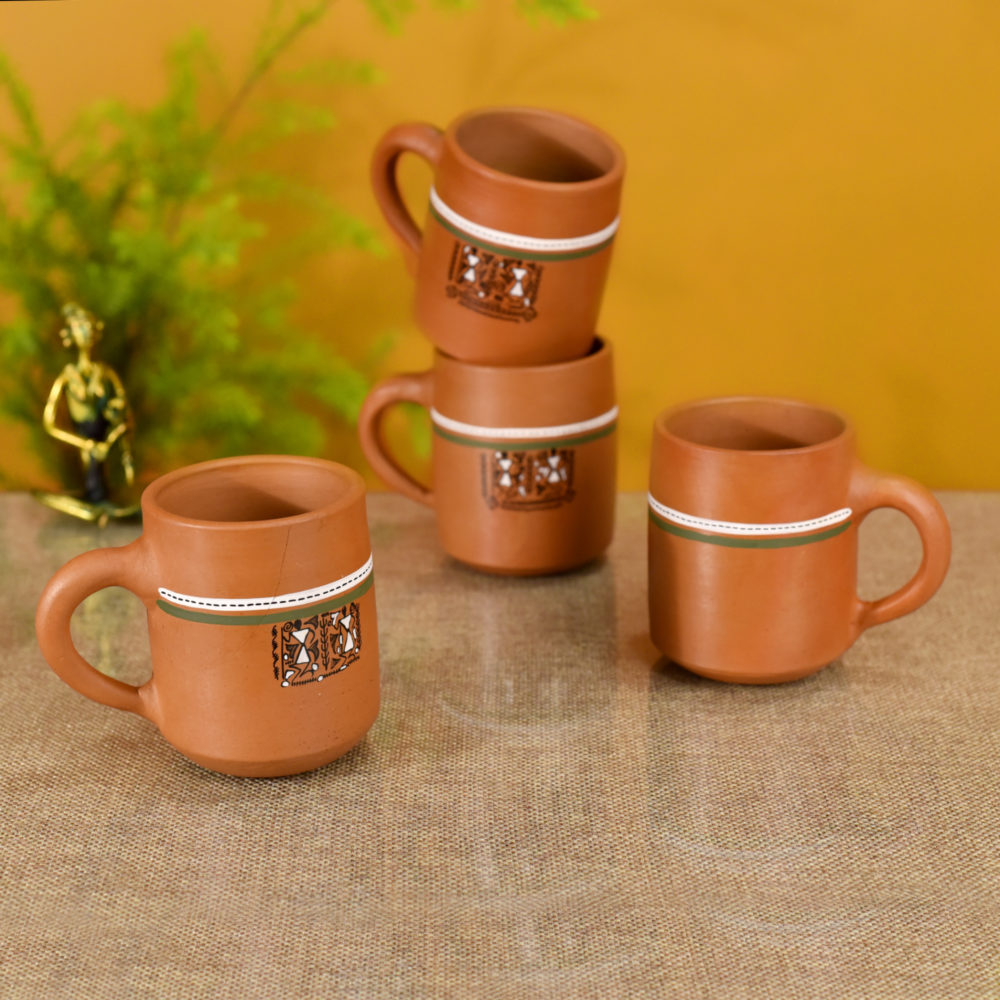 Moorni Knosh-A Earthen Cups with Tribal Motifs (Set of 4)