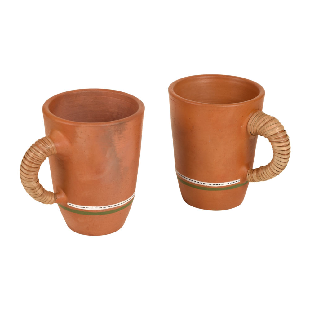 Moorni Knosh-5 Earthen Mugs with Caned Handle (Set of 2)