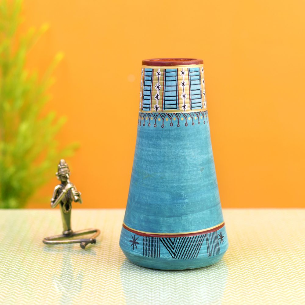 Moorni Turquoise Blue Conical Vase (9x5.2 Dia)