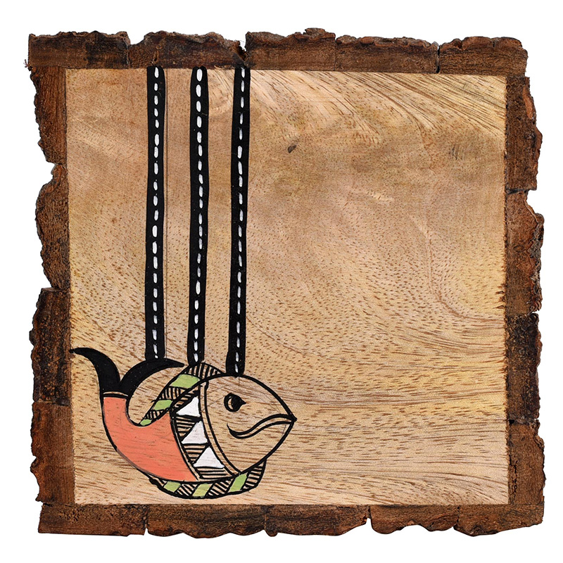 Moorni Coaster Mangowood Handcrafted with Madhubani Art - Set of 4 (4Ã—4 in)