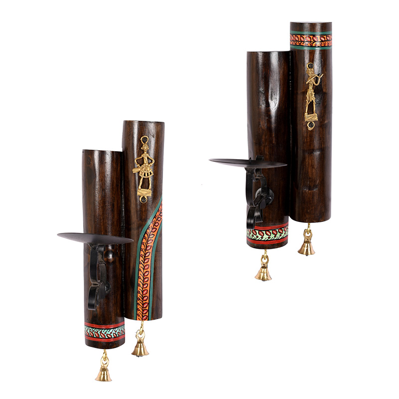 Moorni Wall Mounted Candle Stand with Madhubani Tile