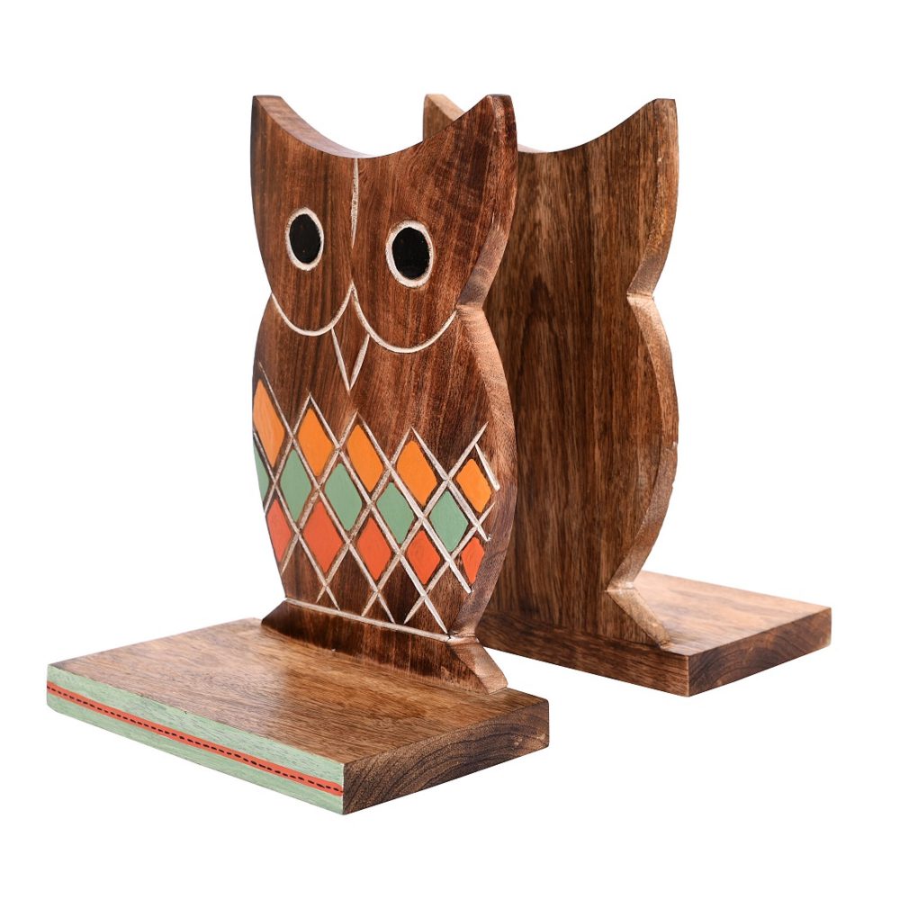 Moorni Bookend Handcrafted Wooden Owl (Set of 2) (6.5x4x9.2)