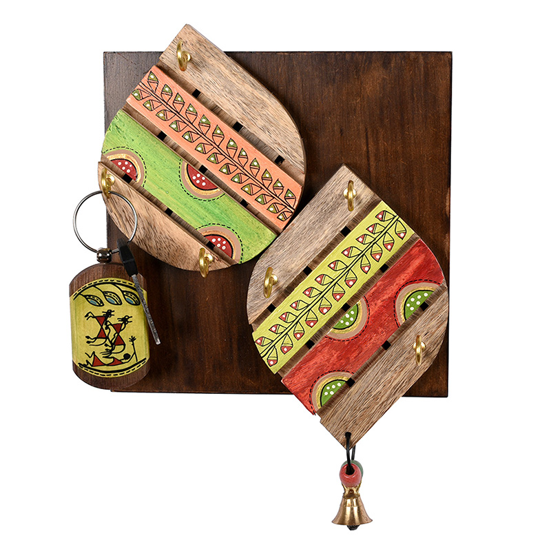 Moorni Key Holder Handcrafted Tribal Art Leaf Design 6 Keys - (7x2x10 in)
