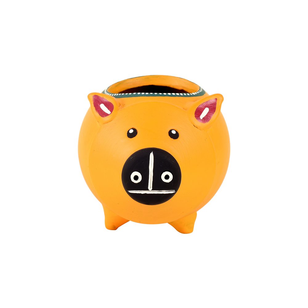 Moorni Yellow Pig Earthen Planter (5x6.5x4)