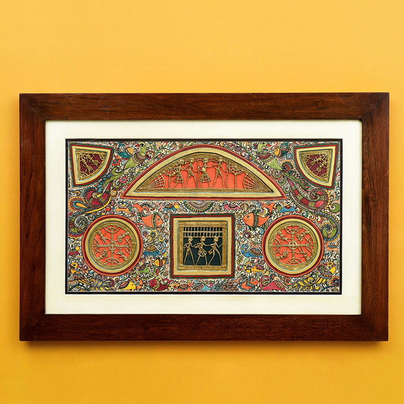 Moorni Mirror Wall Decor Madhubani-Dhokra Fusion Painting