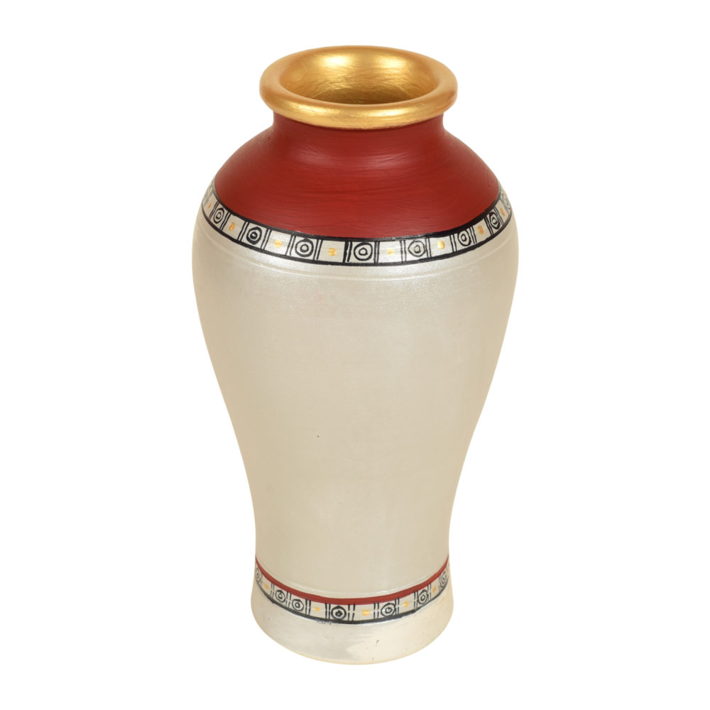 Moorni Silver Bloom Earthen Vase Handpainted in Tribal Art (9x5)