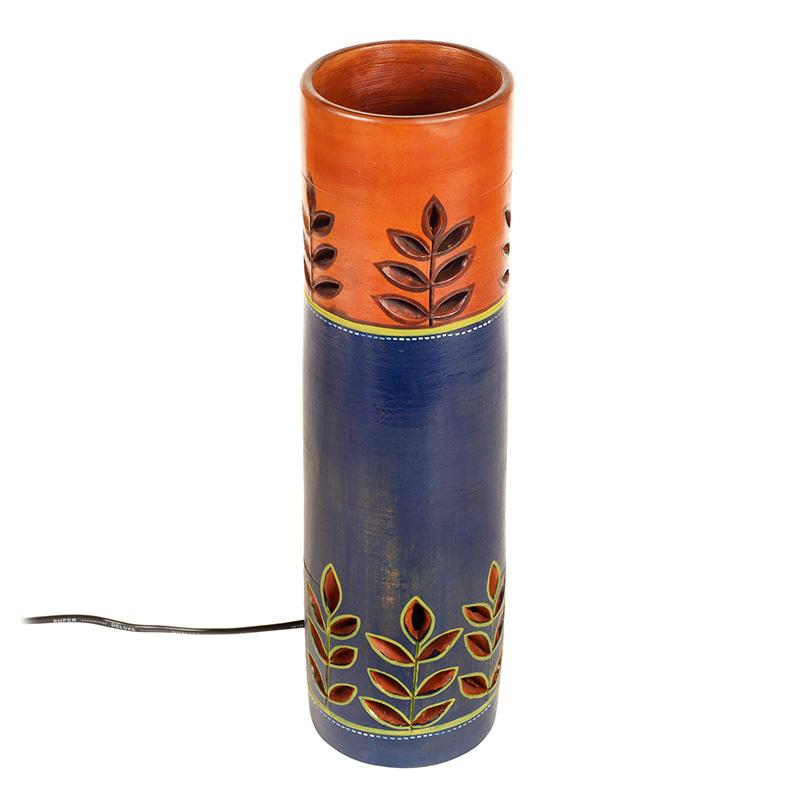 Moorni Handpainted Midnight Blue Earthen Lamp - (3.5x14 in)