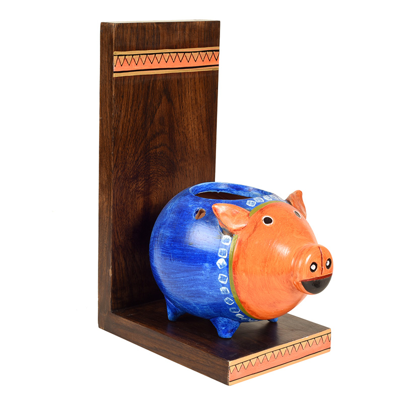 Moorni Piggy Wall Decor Shelf with Earthen Planter - (5x7x11 in)