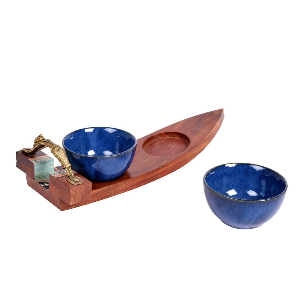 Moorni Bowls with Serving Tray 2 Ceramic Bowls (Set of 3) (13x5.5x3)