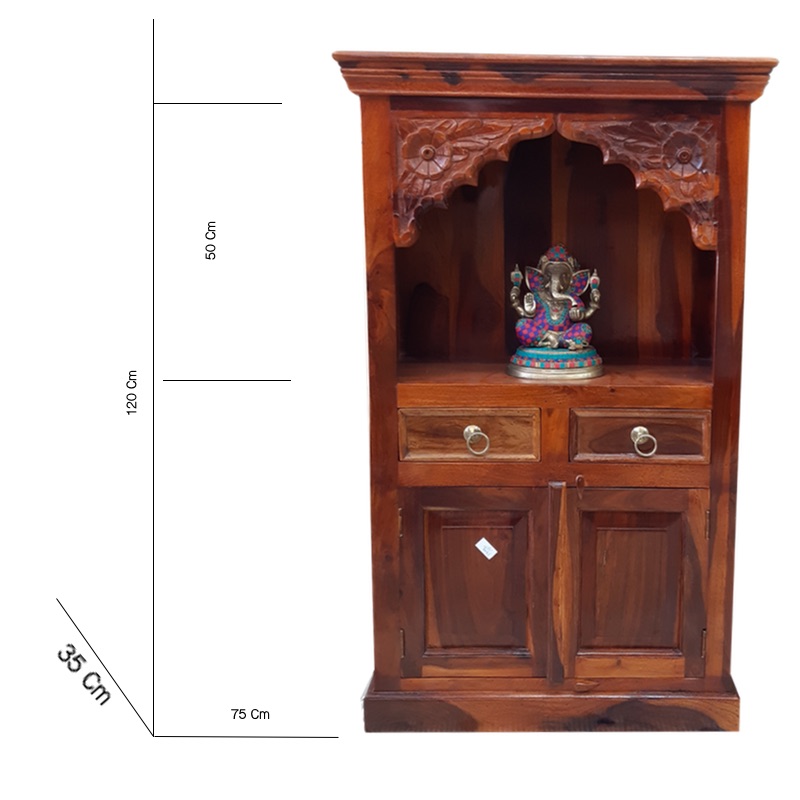 Moorni Real Wood Home Temple with Drawer and Storage