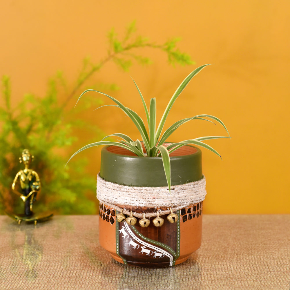Moorni Jute Embellished Brown Earthen Planter