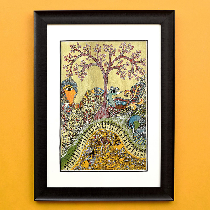 Moorni Wall Decor Warli-Madhubani Fusion Painting