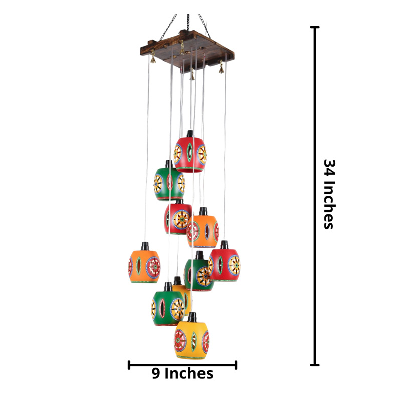 Moorni Cona-10 Chandelier With Barrel Shaped Metal Hanging Lamps (10 Shades)