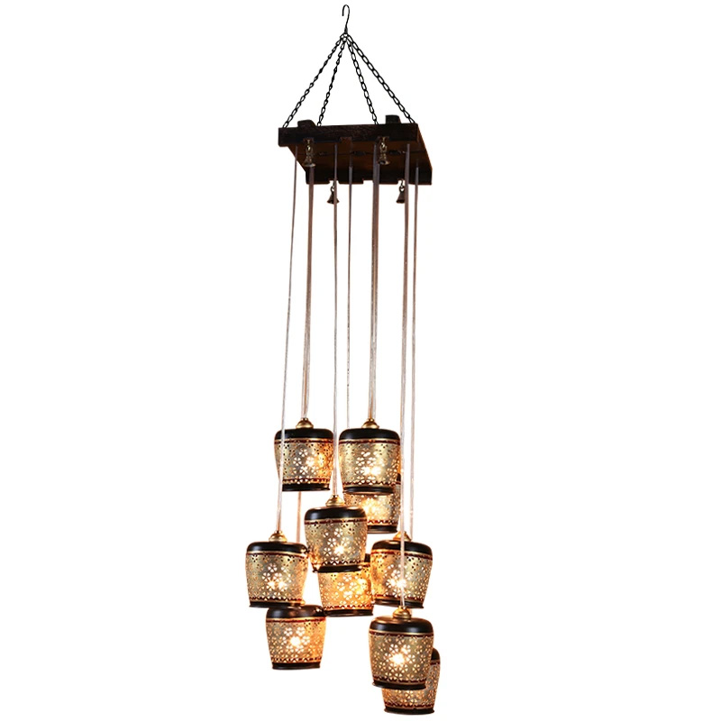Moorni Moon-10 Chandelier With Metal Hanging Lamps In Simmering Gold (10 Shades)