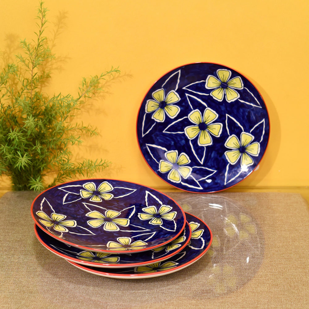 Moorni Flowers of Ecstasy Dinner Plates Set of 4, Azure