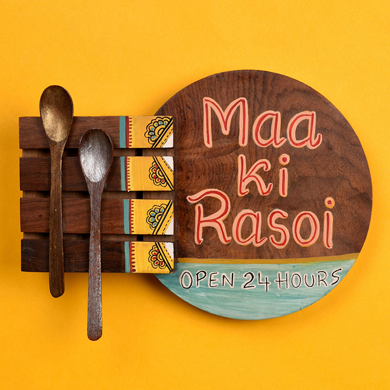 Moorni Kitchen Decor “Maa ki Rasoi” Handcrafted in Wood - (9x2x7 in)