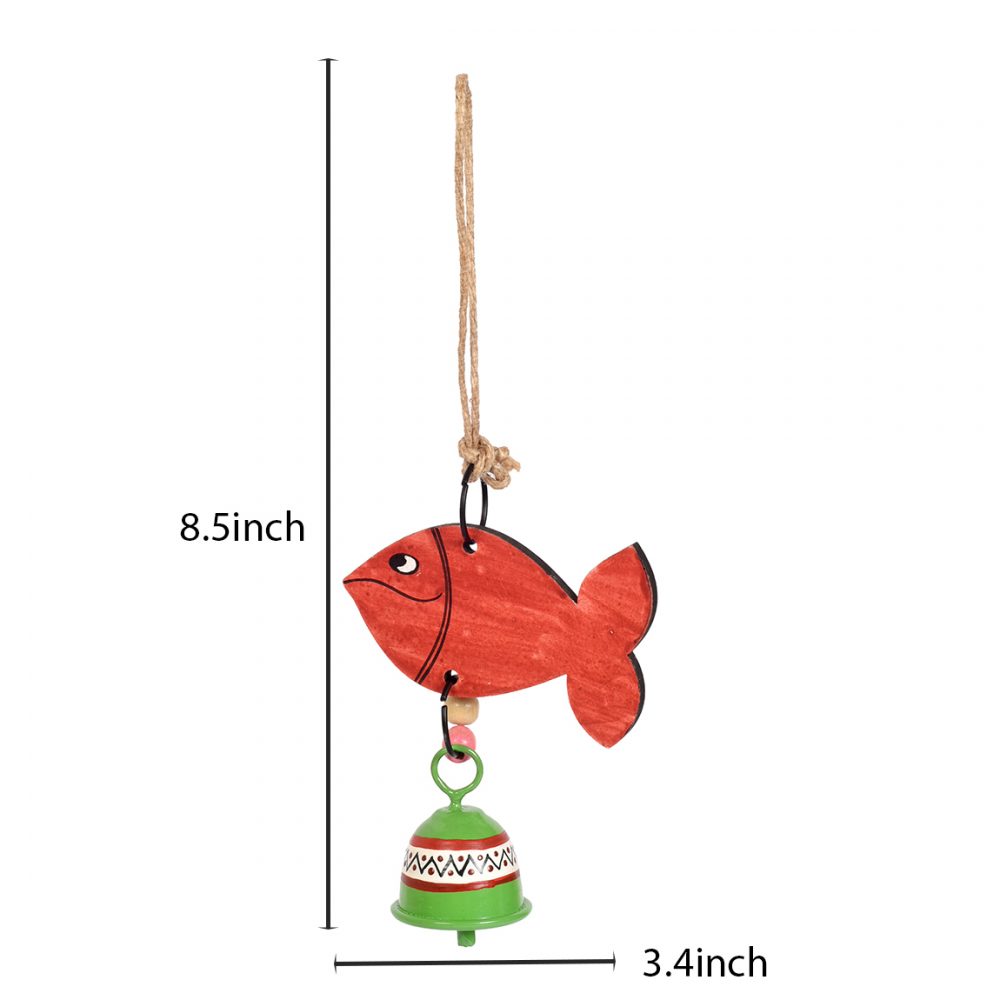 Moorni Handpainted Red Fish Wind Chimes for Home Decorative