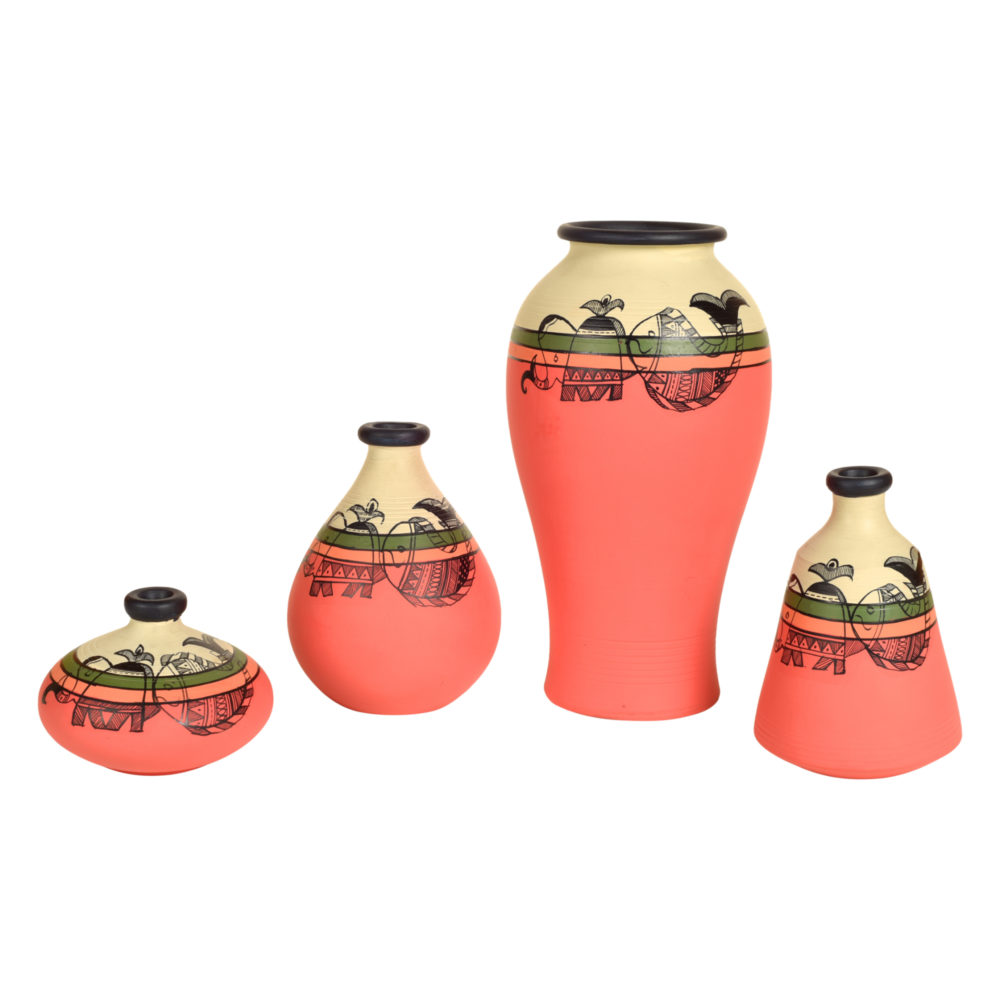 Moorni Handpainted Earthen Vases with Madhubani Tattoo Art