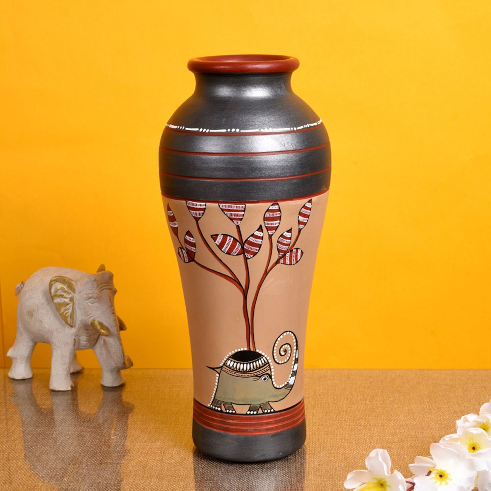 Moorni Vase Earthen Handcrafted Simmer Gold Madhubani 10.4x5(HxD)