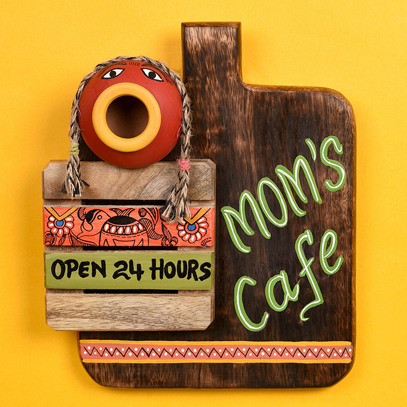 Moorni Kitchen Decor “Mom’s Cafe” Handcrafted - (7.5x2.5x9 in)