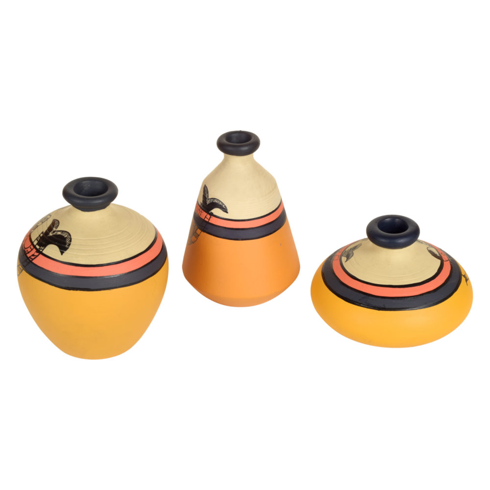 Moorni Yellow Terracotta Vases with Madhubani Tattoo Art