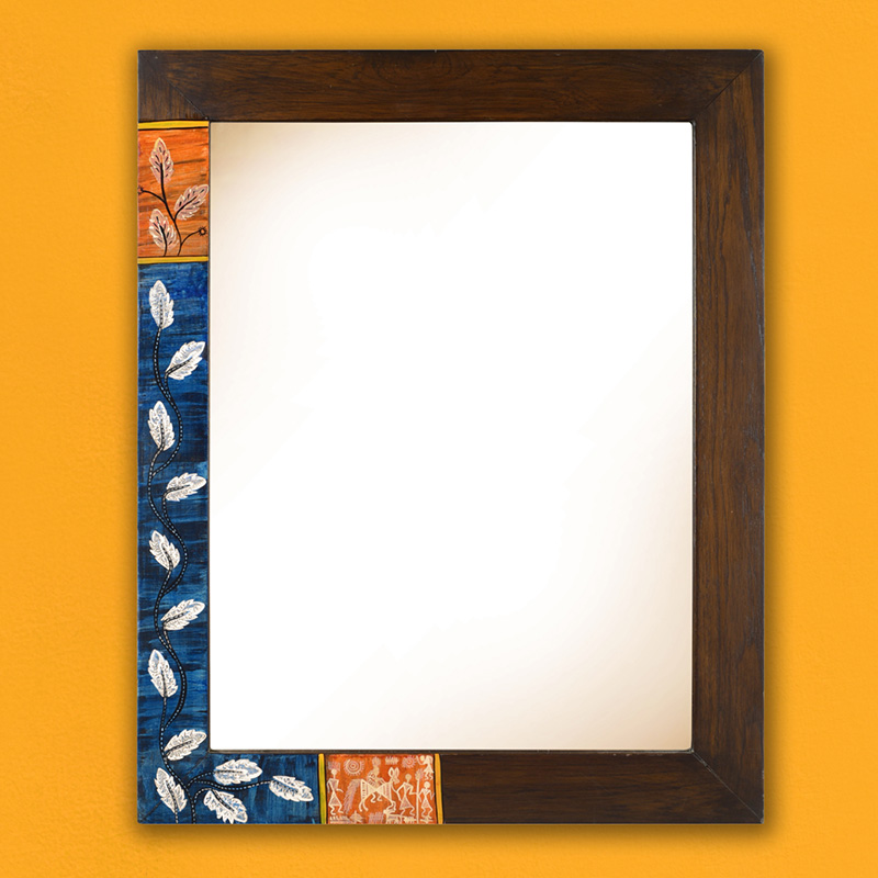 Moorni Midnight Blue Rectangular Teakwood Mirror - (21x17 in)