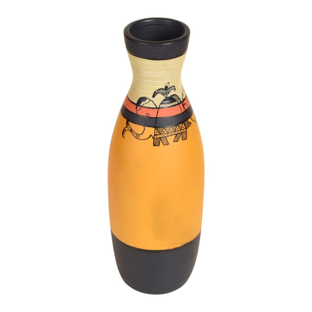 Moorni Yellow Earthen Vase with Madhubani Tattoo Art