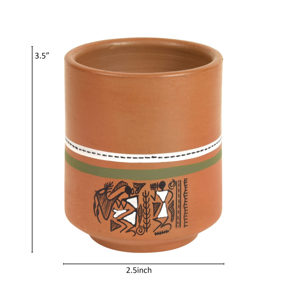 Moorni Knosh-C Earthen Mugs with Tribal Motifs (Set of 4)