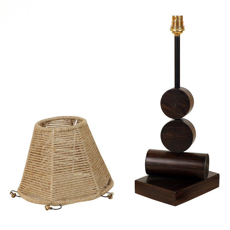 Moorni Tao Wooden Table Lamp with Tapered Drum Jute Shade-Height 19 inch