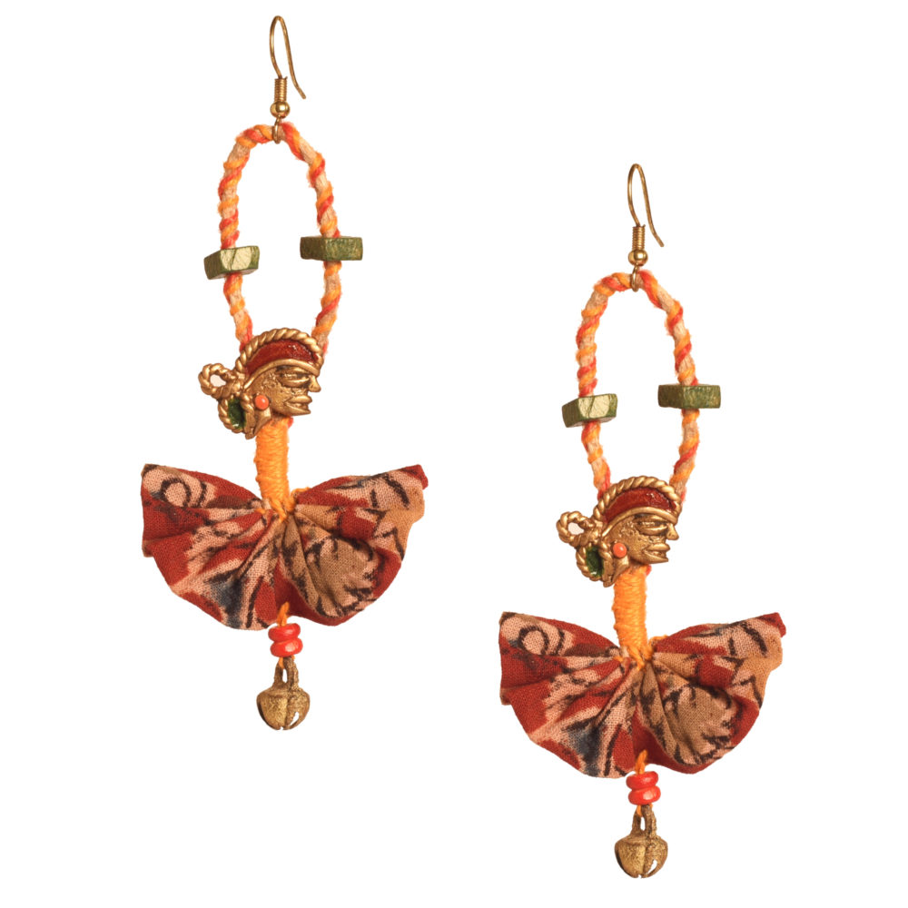 Moorni The Empress Handcrafted Tribal Dhokra Earrings in Red Floral Design