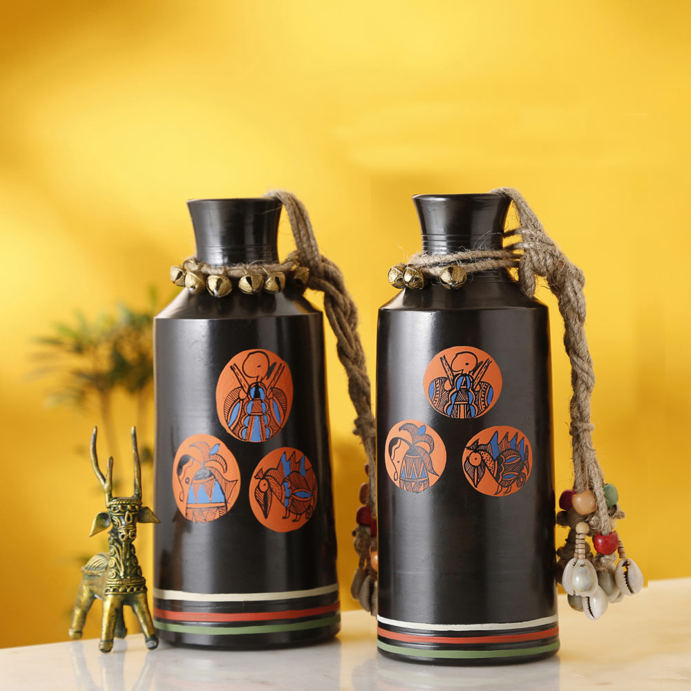 Moorni Earthen Vases Handpainted in Madhubani Tattoo Art