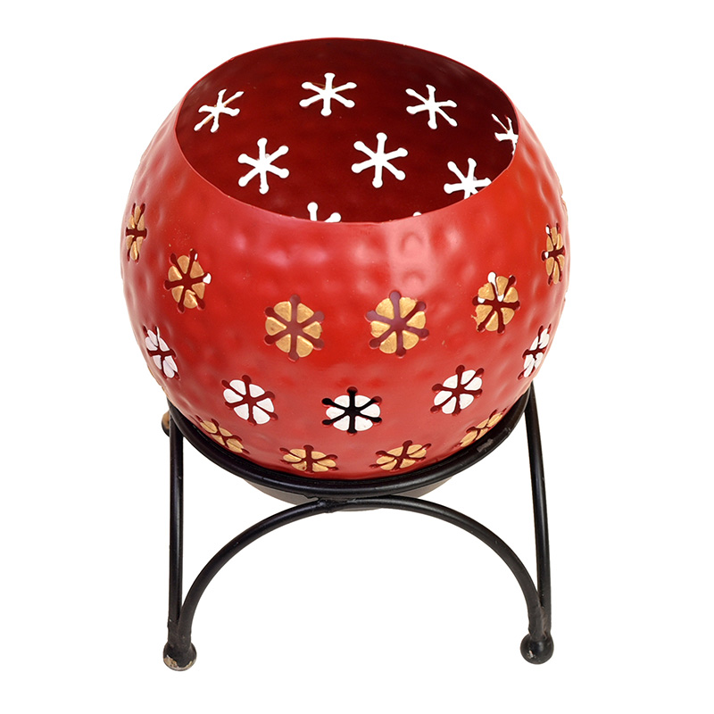 Moorni Red Polka Tealight in Round Shape with Metal Stand