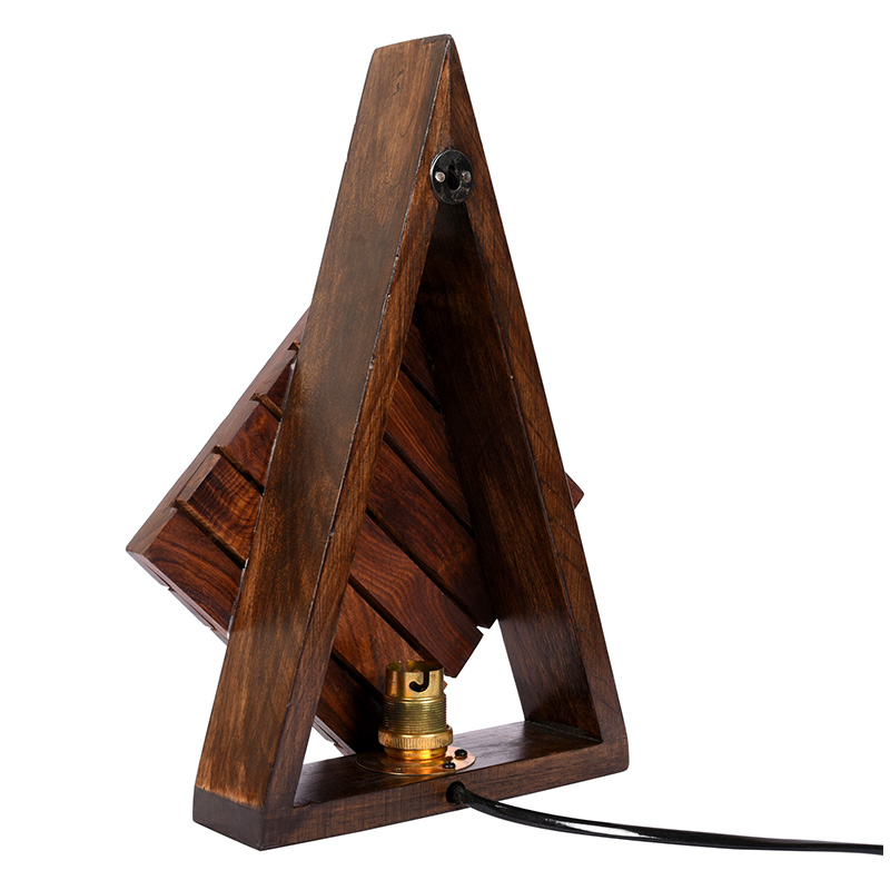 Moorni Table Lamp Handcrafted in Wood with Tribal & Bird Motifs - (8.4x2.6x12 in)