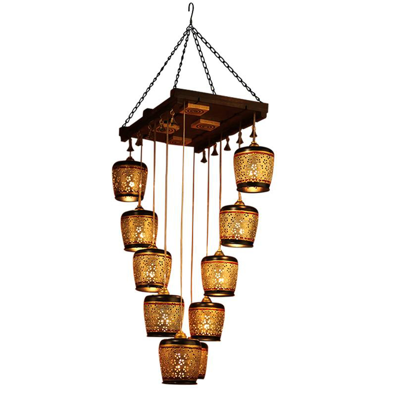 Moorni Moon-10A Chandelier With Metal Hanging Lamps In Simmering Gold (10 Shades)
