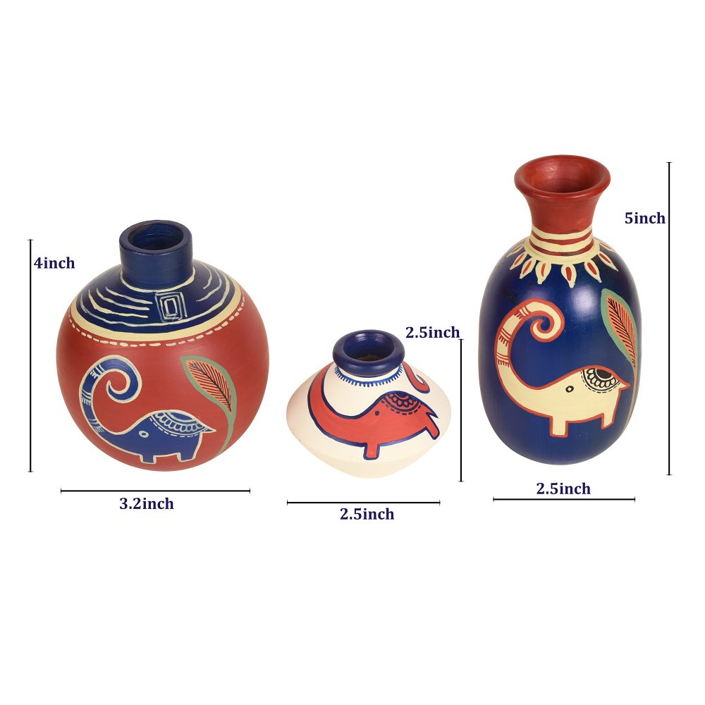 Moorni Happy Elephant Vases (So3) in Red/Blue/White (2.5x5/3x4/2.5x2.5)