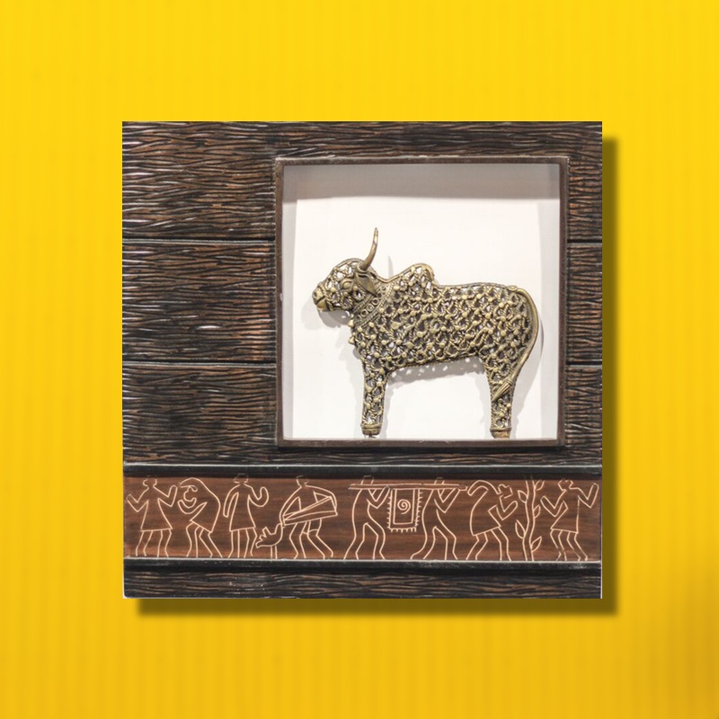 Jaali Nandi In Wooden Frame