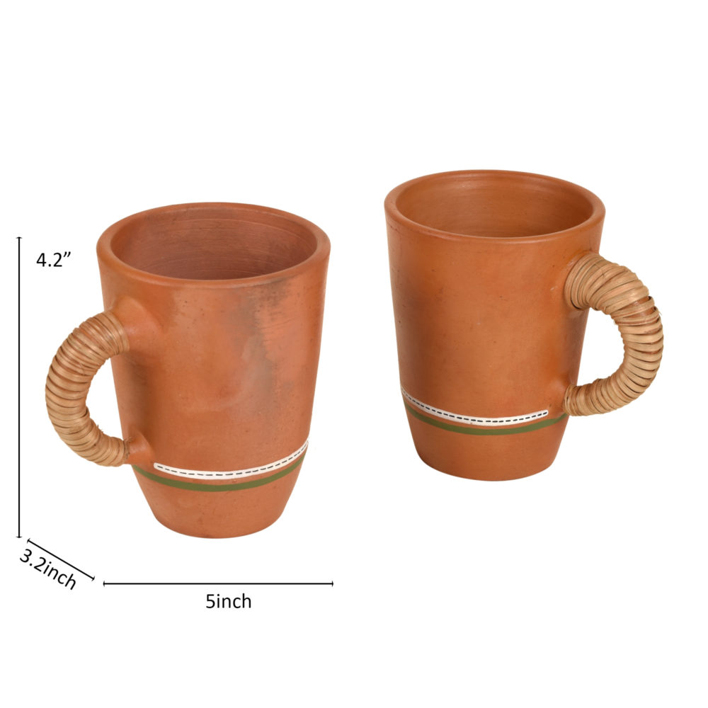 Moorni Knosh-5 Earthen Mugs with Caned Handle (Set of 2)