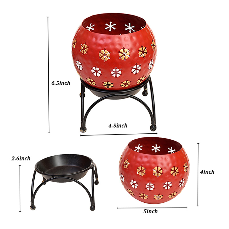 Moorni Red Polka Tealights (Set of 2) with Metal Stands