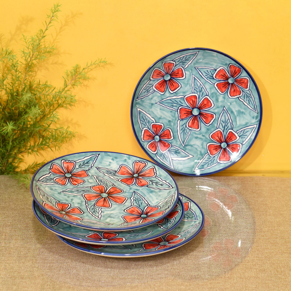 Moorni Flowers of Ecstasy Dinner Plates Set of 4, Arctic