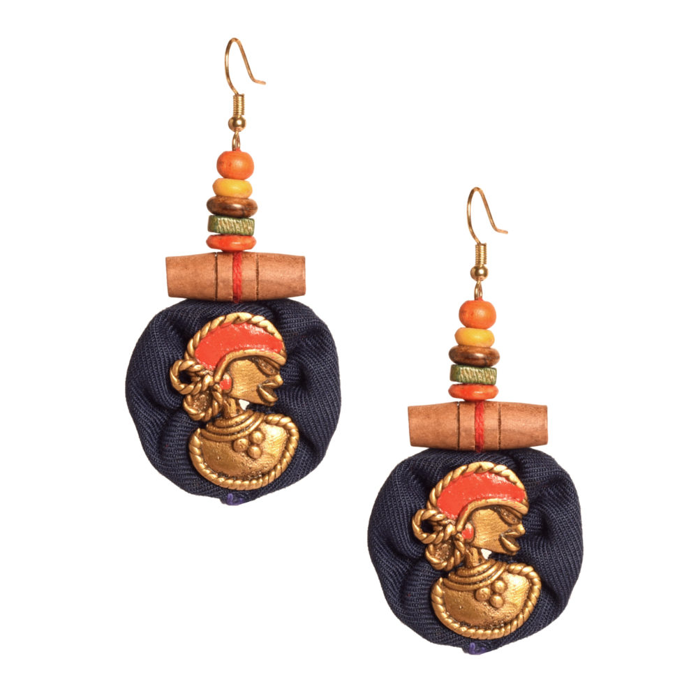 Moorni The Royal Empress Handcrafted Tribal Dhokra Round Earrings in Blue