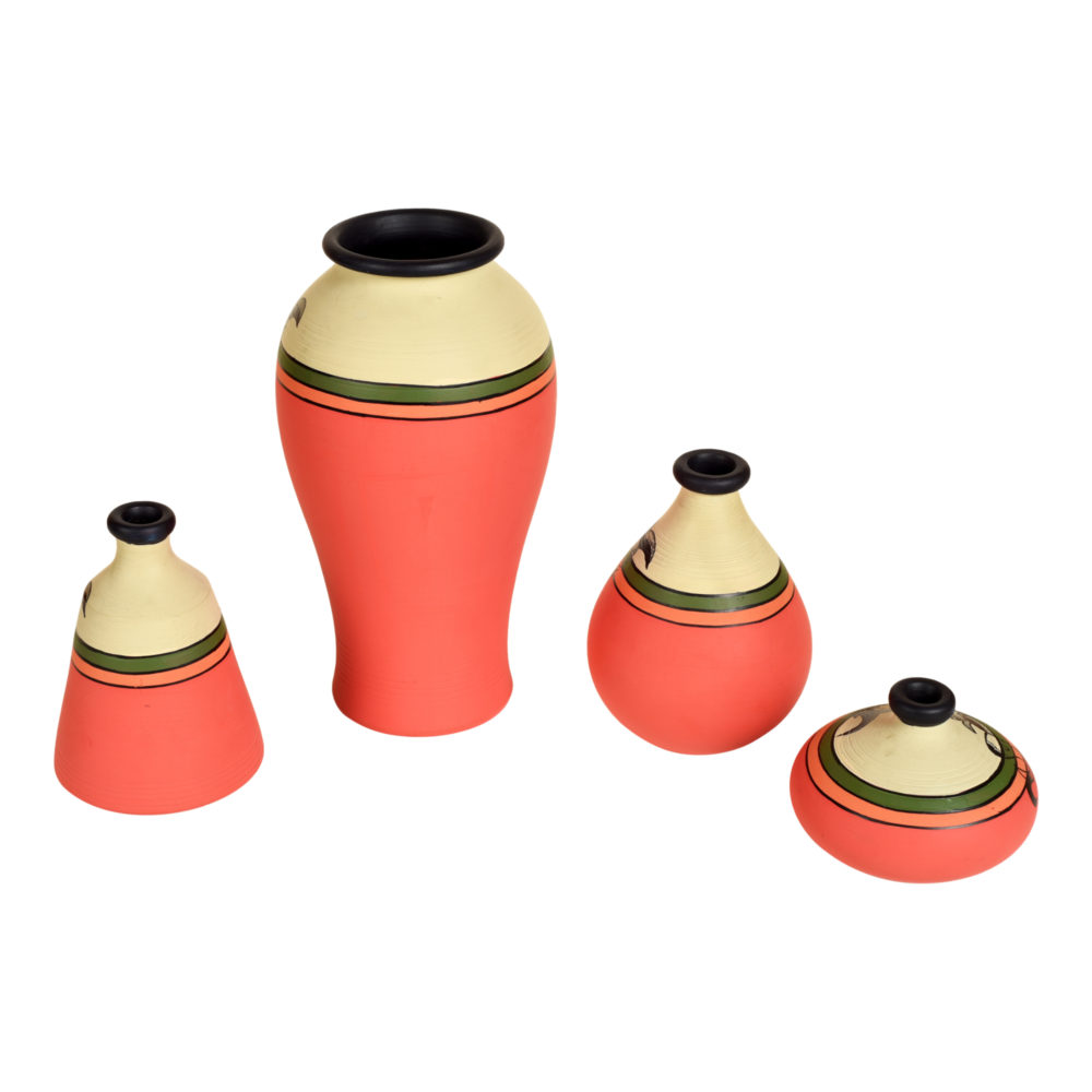 Moorni Handpainted Earthen Vases with Madhubani Tattoo Art