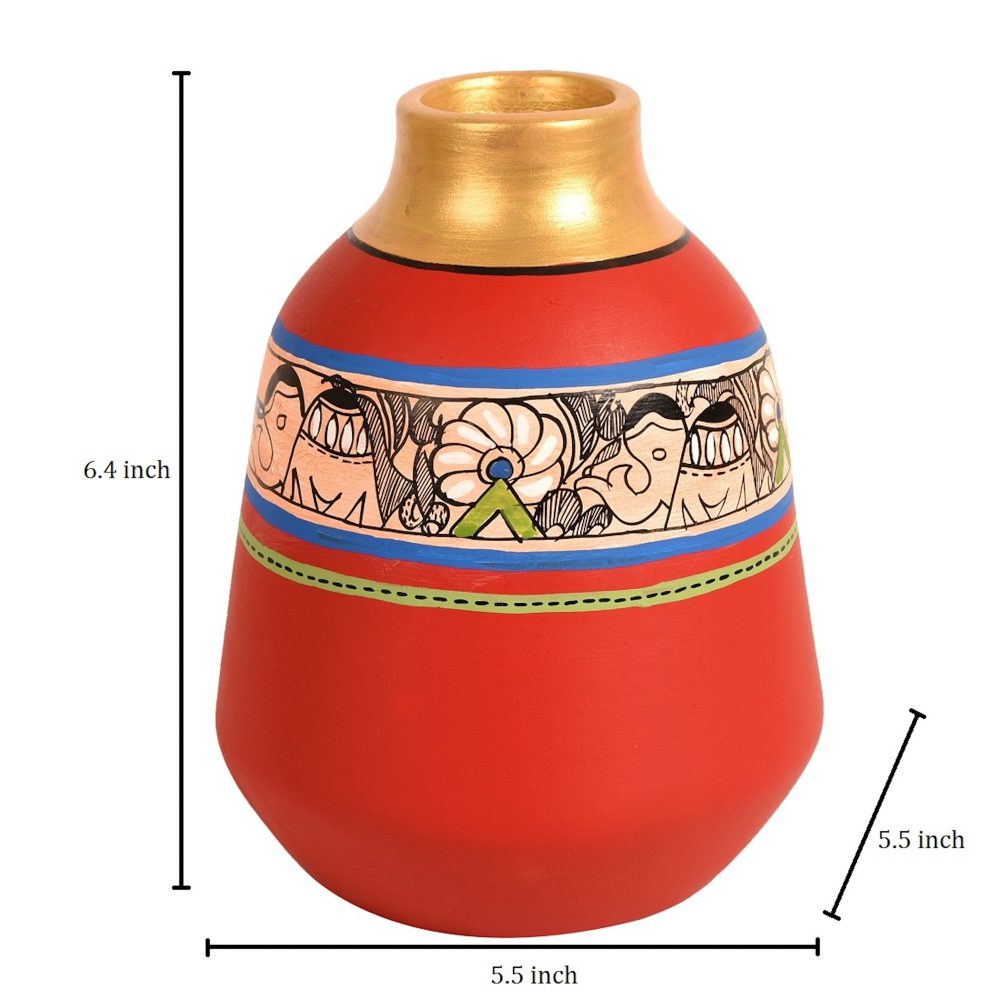 Moorni Vase Earthen Red Madhubani (Set of 2) (3.5x6.5/6.5x5.5)