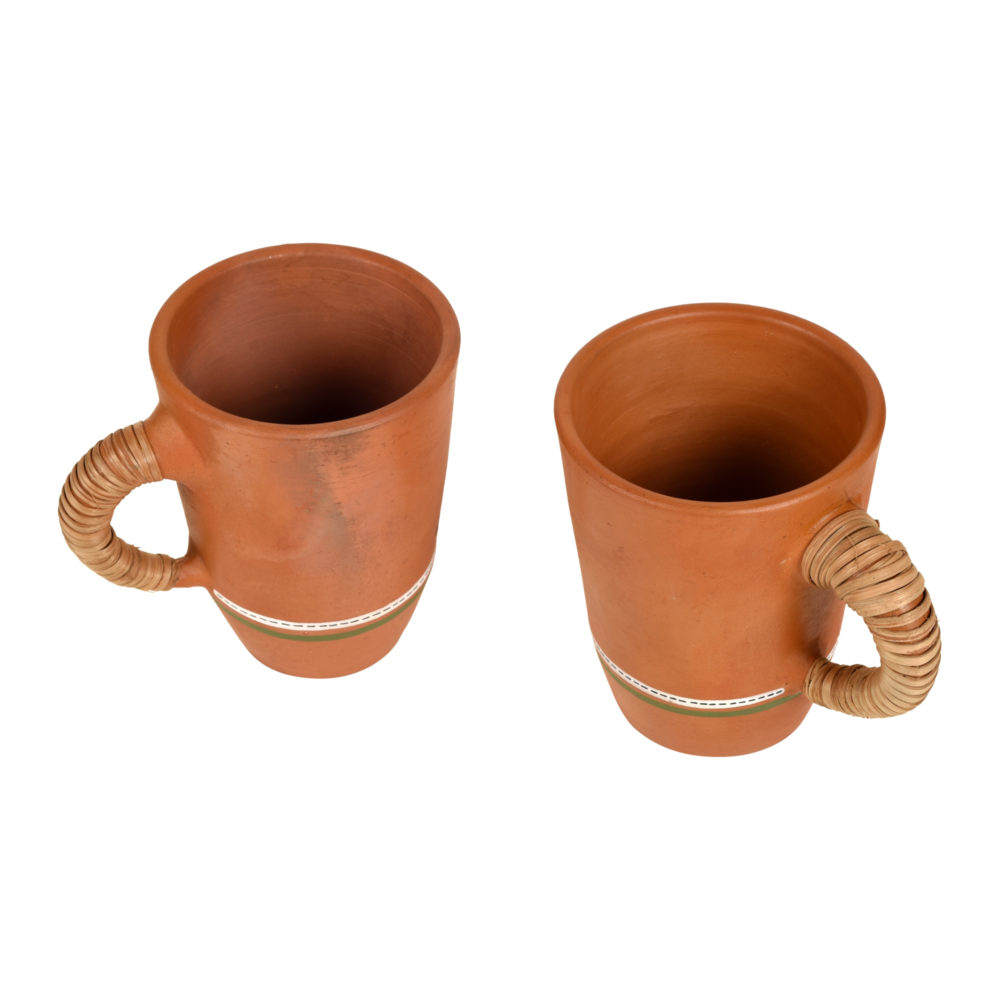 Moorni Knosh-5 Earthen Mugs with Caned Handle (Set of 2)