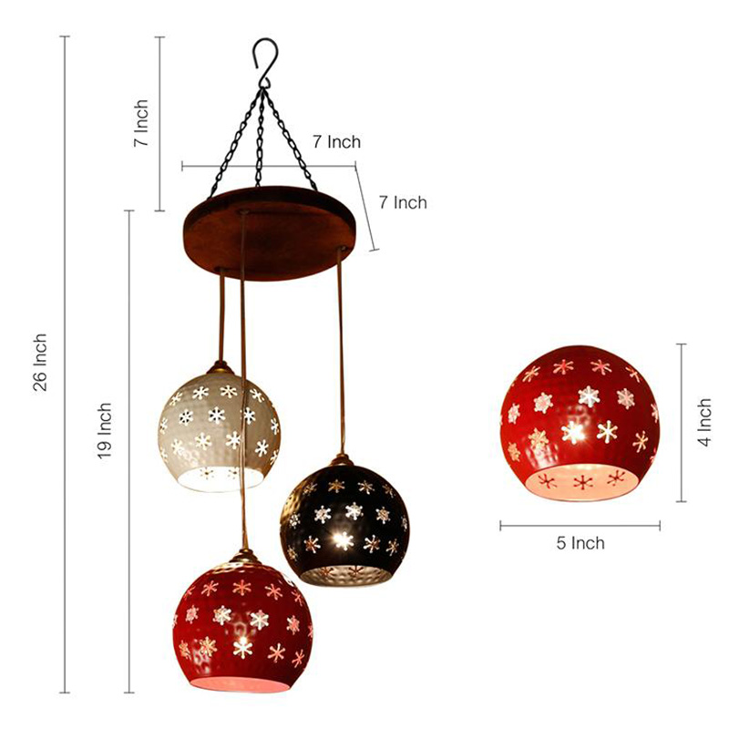 Moorni Star-3 Chandelier with Dome Shaped Metal Hanging Lamps (3 Shades)